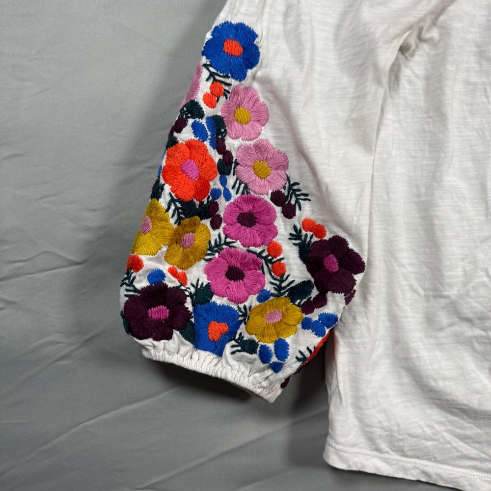Boden White Poppy Floral Embroidered Puff Sleeve Peasant Top Sz 6 Cottagecore - Picture 3 of 12